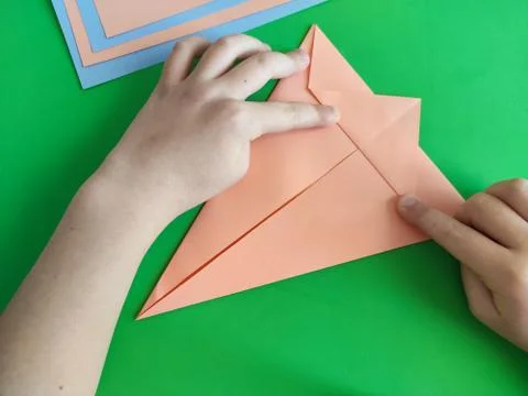 Origami step by step. How to make a paper bunny for Easter greetings Stock Photos