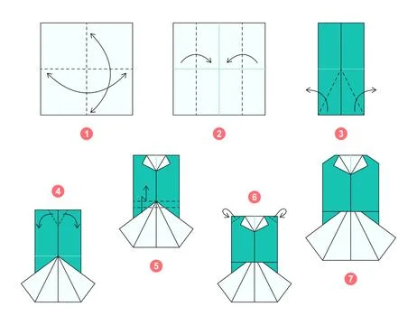Origami tutorial for kids. Origami blouse and skirt. Stockillustratie