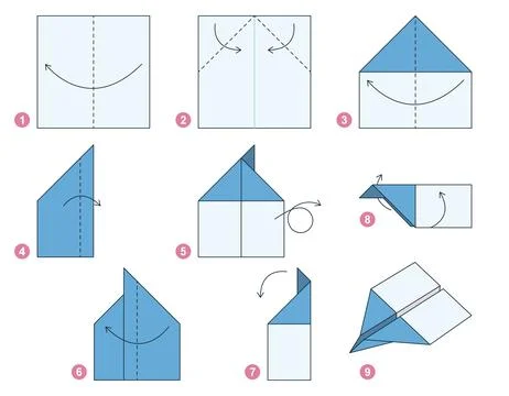 Origami tutorial for kids. Origami cute Airplane. 스톡 일러스트