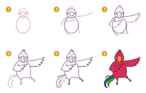 Origami tutorial for kids. Origami cute Macaw parrot. Ilustración de archivo