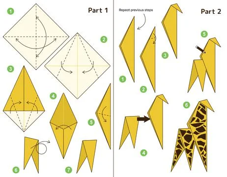 Origami tutorial for kids. Origami cute giraffe. Ilustração Stock