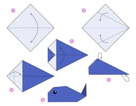 Origami tutorial for kids. Origami cute whale. Stockillustratie
