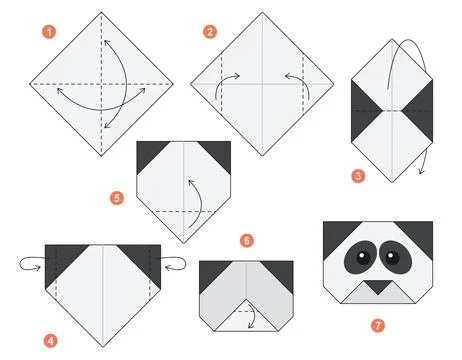 Origami tutorial for kids. Origami cute Panda. Illustrazione stock