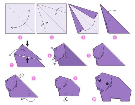 Origami tutorial for kids. Origami cute Hippo. Stockillustratie