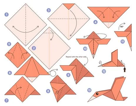 Origami tutorial for kids. Origami cute Bird. イラスト素材