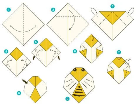 Origami tutorial for kids. Origami cute Bee. Stockillustratie