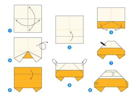 Origami tutorial for kids. Origami cute taxi. Illustrazione stock