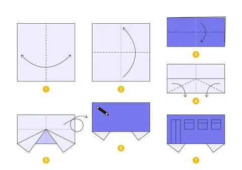 Origami tutorial for kids. Origami cute bus. Stock Illustration