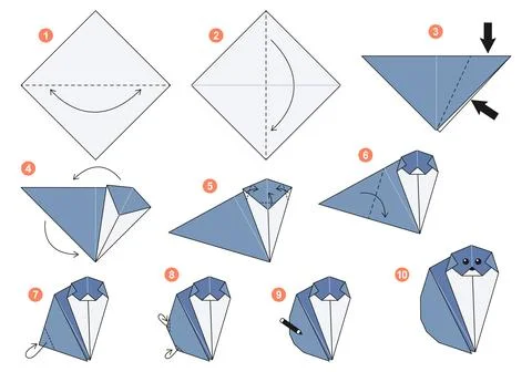 Origami tutorial for kids. Origami cute cat. Ilustração Stock