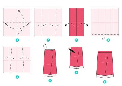 Origami tutorial for kids. Origami cute skirt. イラスト素材