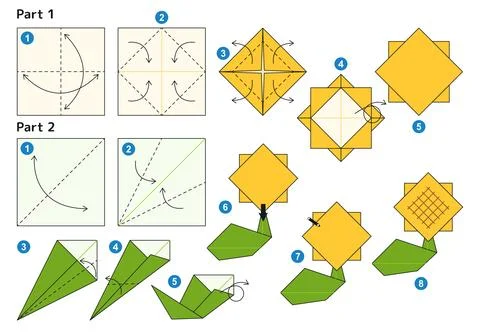 Origami tutorial for kids. Origami cute sunflower. Illustrazione stock