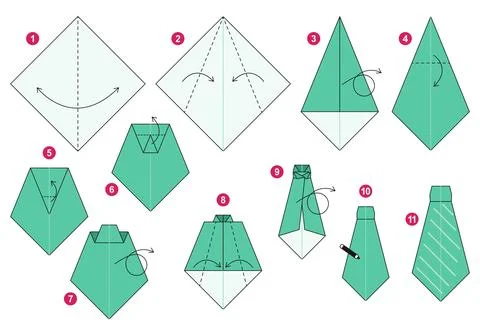 Origami tutorial for kids. Origami cute tie. Illustrazione stock