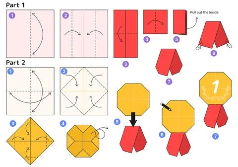 Origami tutorial for kids. Origami cute medal. イラスト素材