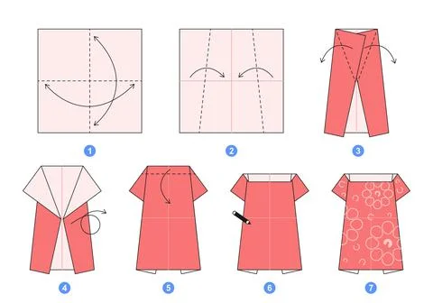 Origami tutorial for kids. Origami cute dress. Illustrazione stock