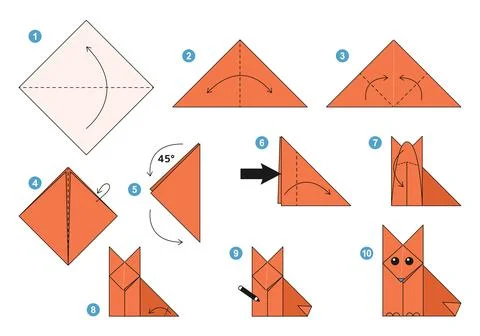 Origami tutorial for kids. Origami cute fox. Stockillustratie