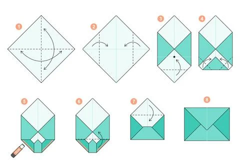 Origami tutorial for kids. Origami cute envelope. Stockillustratie