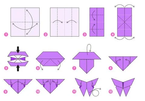 Origami tutorial for kids. Origami cute butterfly. Stock Illustration