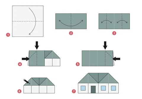 Origami tutorial for kids. Origami cute house. Stockillustratie