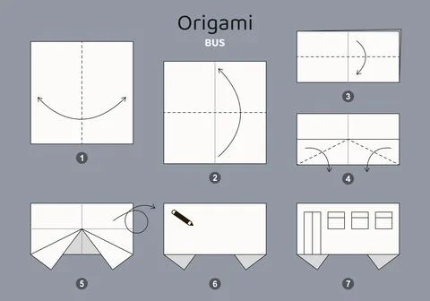 Origami tutorial for kids. Origami cute bus. イラスト素材