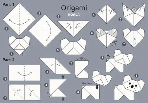 Origami tutorial for kids. Origami cute koala. 스톡 일러스트