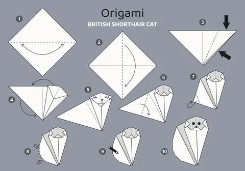 Origami tutorial for kids. Origami cute cat. Stockillustratie