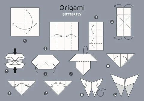 Origami tutorial for kids. Origami cute butterfly. Stock Illustration