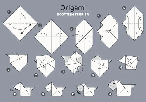 Origami tutorial for kids. Origami cute dog. Stock Illustration