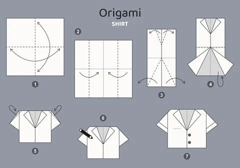 Origami tutorial for kids. Origami cute shirt. Stock Illustration