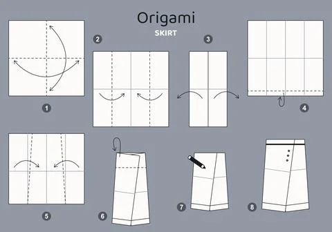 Origami tutorial for kids. Origami cute skirt. Stock Illustration