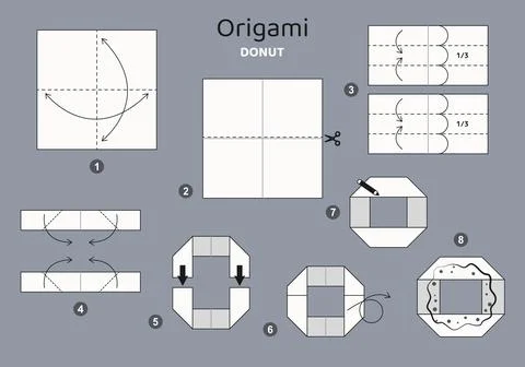 Origami tutorial for kids. Origami cute donut. Stock Illustration