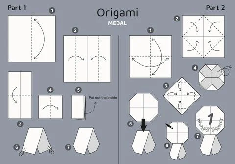 Origami tutorial for kids. Origami cute medal. Stock Illustration