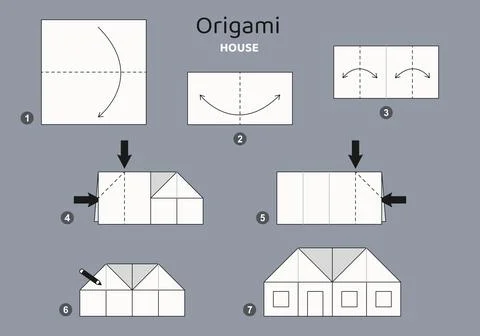 Origami tutorial for kids. Origami cute house. Stockillustratie