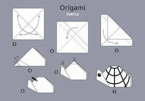 Origami tutorial for kids. Origami cute turtle. Stock Illustration