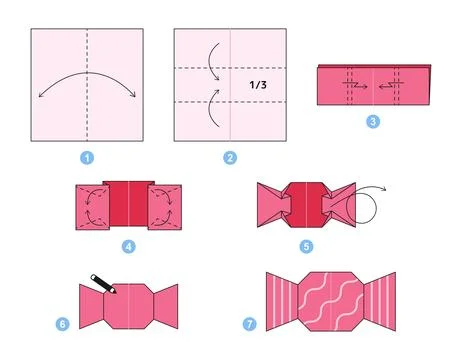 Origami tutorial for kids. Origami cute candy. Illustrazione stock