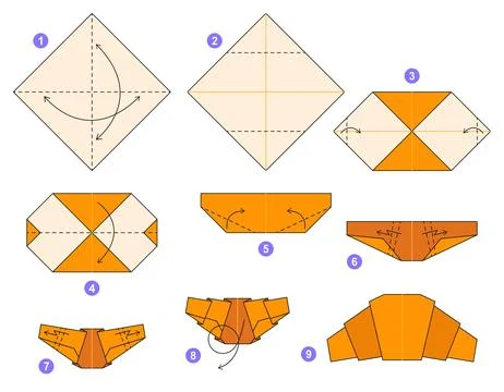 Origami tutorial for kids. Origami cute croissant. Illustrazione stock