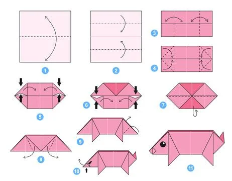Origami tutorial for kids. Origami cute pig. Illustrazione stock