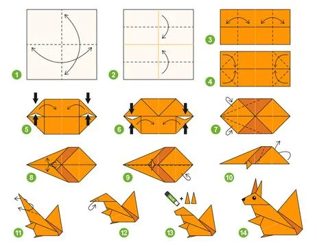 Origami tutorial for kids. Origami cute squirrel. Stockillustratie