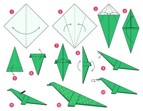 Origami tutorial for kids. Origami cute dinosaur. イラスト素材
