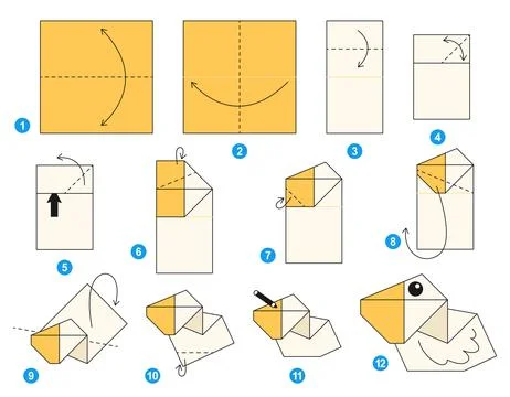 Origami tutorial for kids. Origami cute pelican. Ilustração Stock