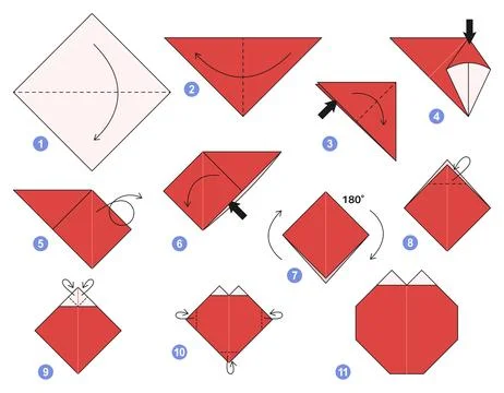 Origami tutorial for kids. Origami cute tomato. Ilustração Stock