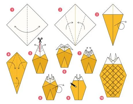 Origami tutorial for kids. Origami cute pineapple. Illustrazione stock