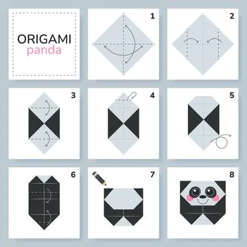 Origami tutorial for kids. Origami cute panda. Illustrazione stock