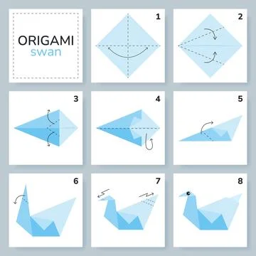 Origami tutorial for kids. Origami cute swan. Illustrazione stock