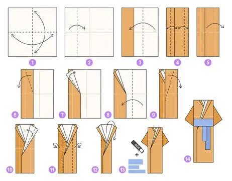 Origami tutorial for kids. Origami cute bathrobe. Stockillustratie