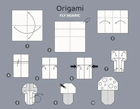 Origami tutorial for kids. Origami cute fly agaric Illustrazione stock