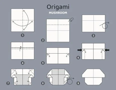 Origami tutorial for kids. Origami cute mushroom. Stockillustratie