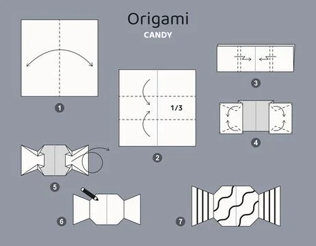 Origami tutorial for kids. Origami cute candy. Ilustração Stock