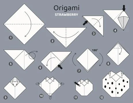 Origami tutorial for kids. Origami cute strawberry 스톡 일러스트