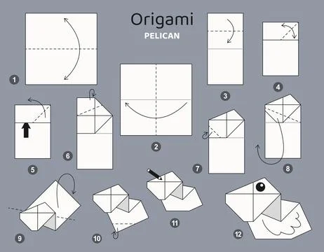 Origami tutorial for kids. Origami cute pelican. Stockillustratie