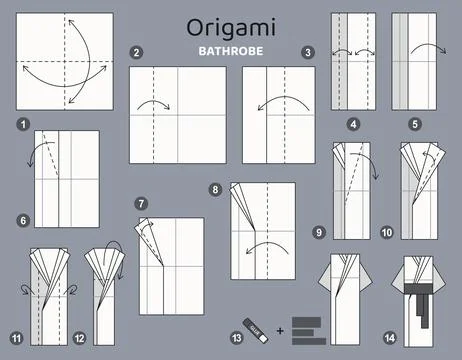 Origami tutorial for kids. Origami cute bathrobe. Stock Illustration